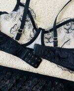 ست فنر دار اروپایی طوسی گلدوزی مشکی