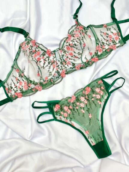 ست فنردار شیشه ای گل صورتی