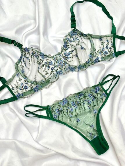 ست فنردار شیشه ای گل آبی